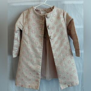 Sweet Heart Rose Pink and Cream Floral Jacquard Formal Dress with Jacket